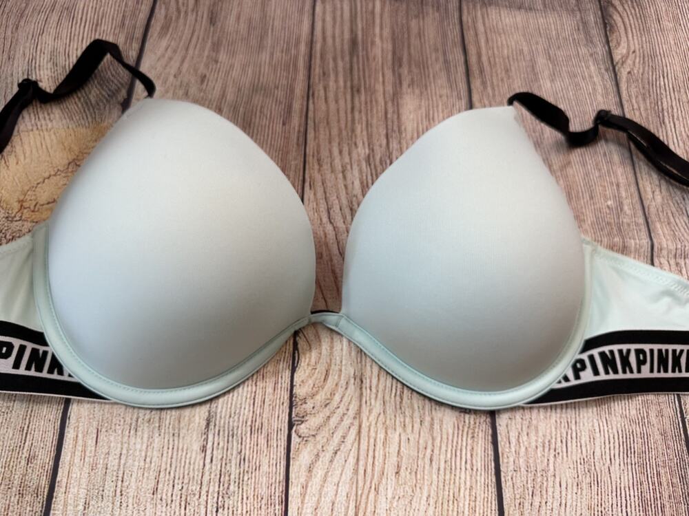 Victoria's Secret Pink Wear Everywhere Super Push Up Bra 32DD NWOT pale blue
